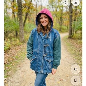 Vintage 90’s Adolfo Sport Oversized Color-block Denim Jacket with hooded M b7